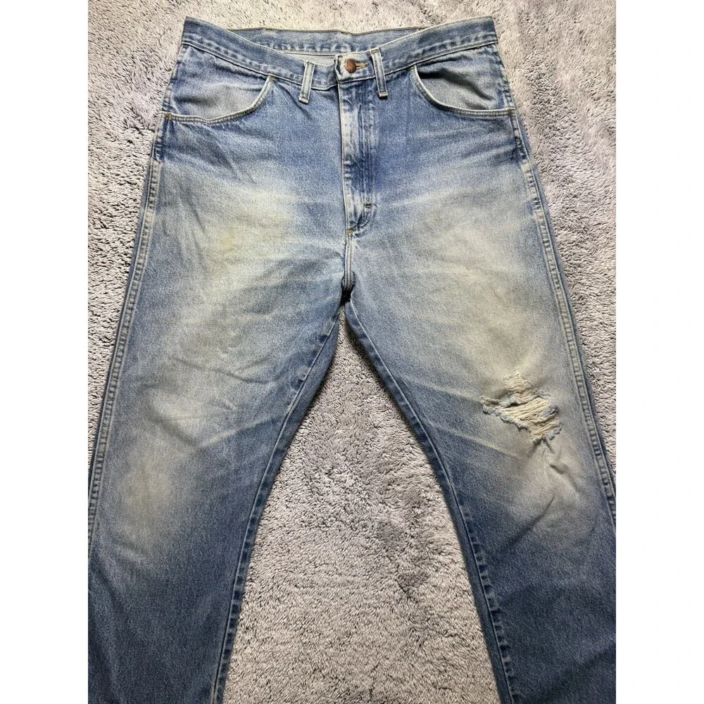 VTG Rustler Jeans Men’s 34x32 Blue Denim Distressed Faded‎ Whiskered Grunge Work - Picture 7 of 16